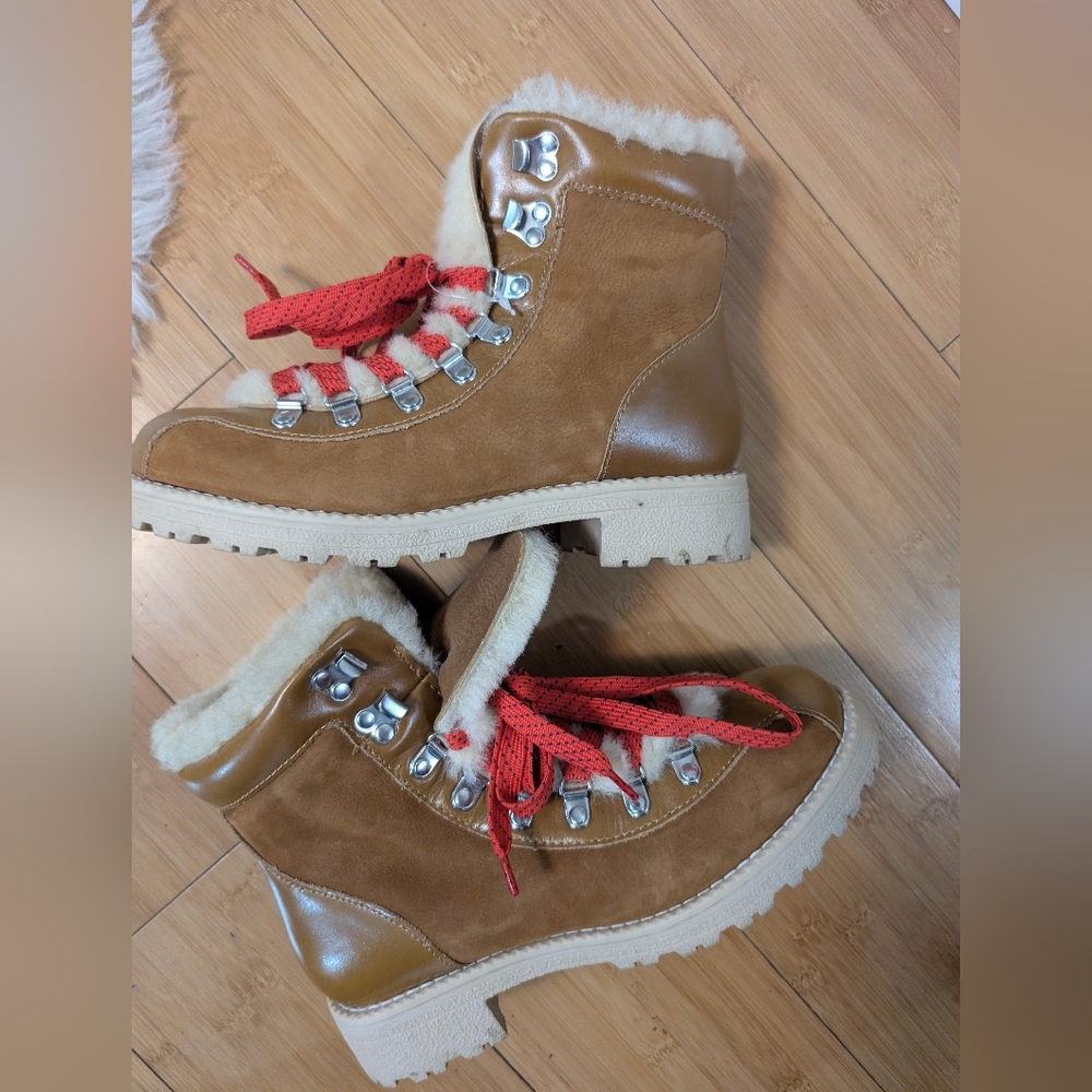 J.Crew Nordic Leather Sherpa Lined Hiker Boots tan Women's 8M Winter Gorpcore